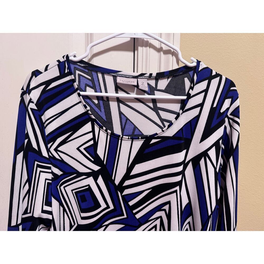 Chico's Easywear Multi Color Block Blue Black Print Crew Neck Long Sleeve Sz 2 - Picture 10 of 10